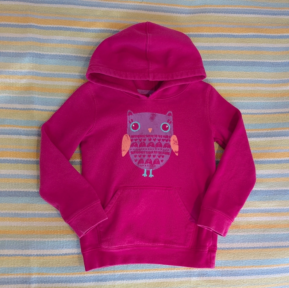 Girls Cat & Jack Pink Owl 🦉 Hoodie Small 6/6x